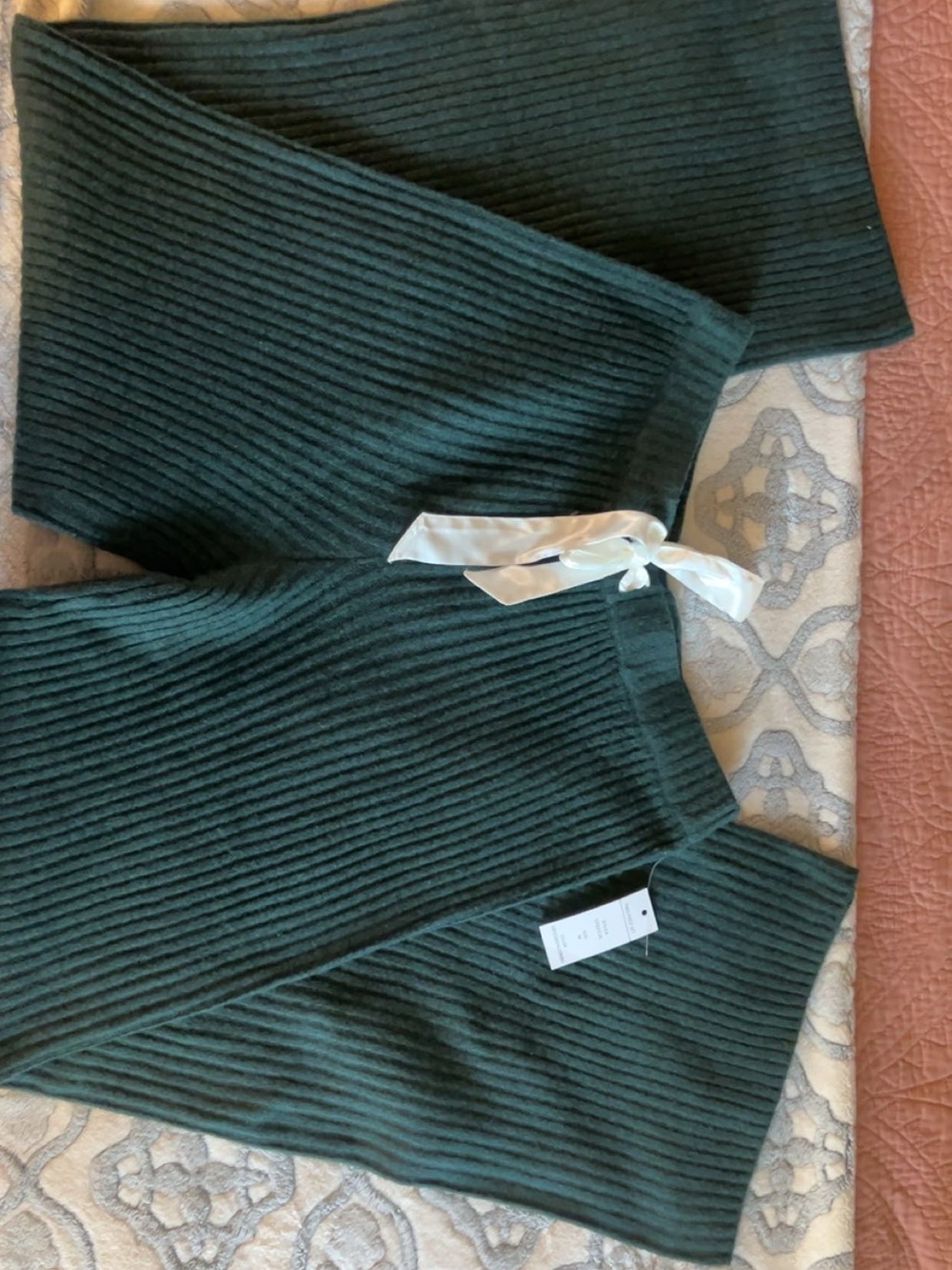 Pink Rose Ribbed Knit Sweater in Dark Green